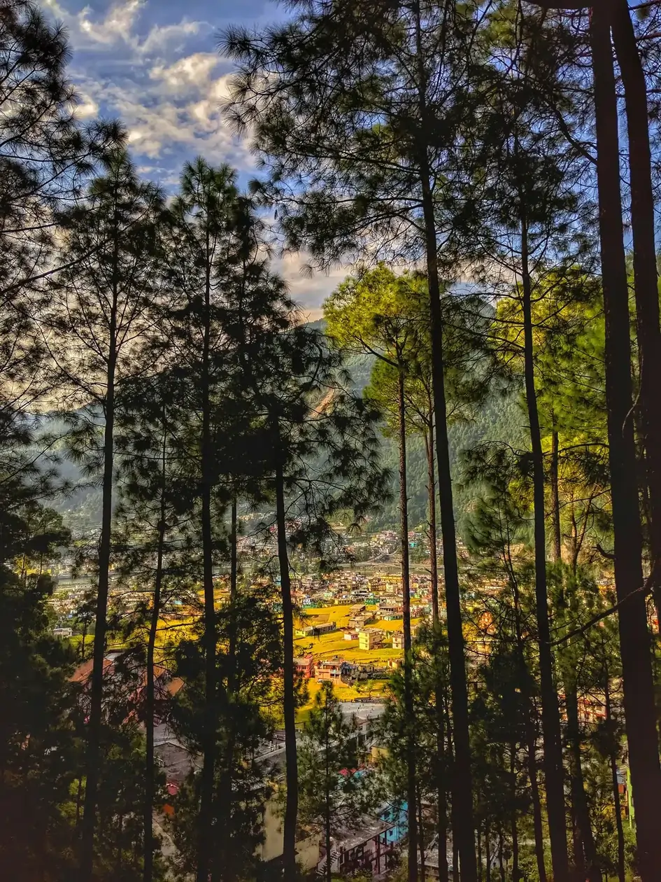 Viaggio panoramico verso Uttarkashi, una città serena sul fiume Bhagirathi, nota per i suoi antichi templi e l'atmosfera spirituale.