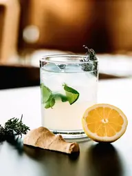 Erfrischendes Ingwer-Basilikum-Wasser, ein gesundes, hydratisierendes Getränk mit Kräutern und Gewürzen für Ayurveda-Wellness.